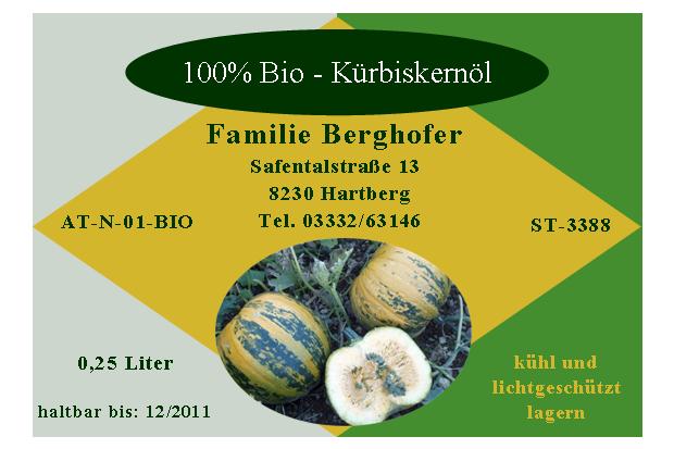 K&uuml;rbiskern&ouml;letikette 0,25l mit rundem Logo und Schriftfarbe angepasst