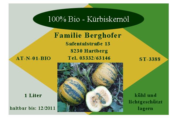 K&uuml;rbiskern&ouml;letikette 1l mit eckigem Logo