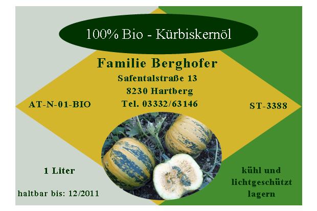 K&uuml;rbiskern&ouml;letikette 1l mit rundem Logo